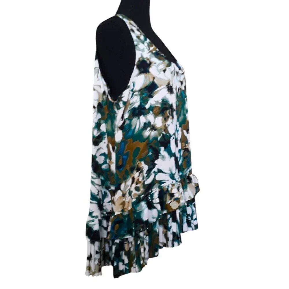 LOGO Lori Goldstein Sleeveless Tunic Blouse Double Layered Peplum Floral - Picture 2 of 9